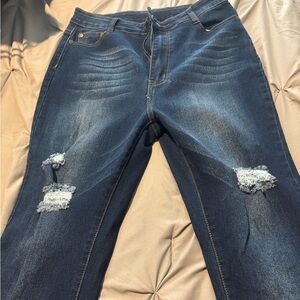 Fashion Nova Women's Distressed Skinny Jeans - Dark Blue